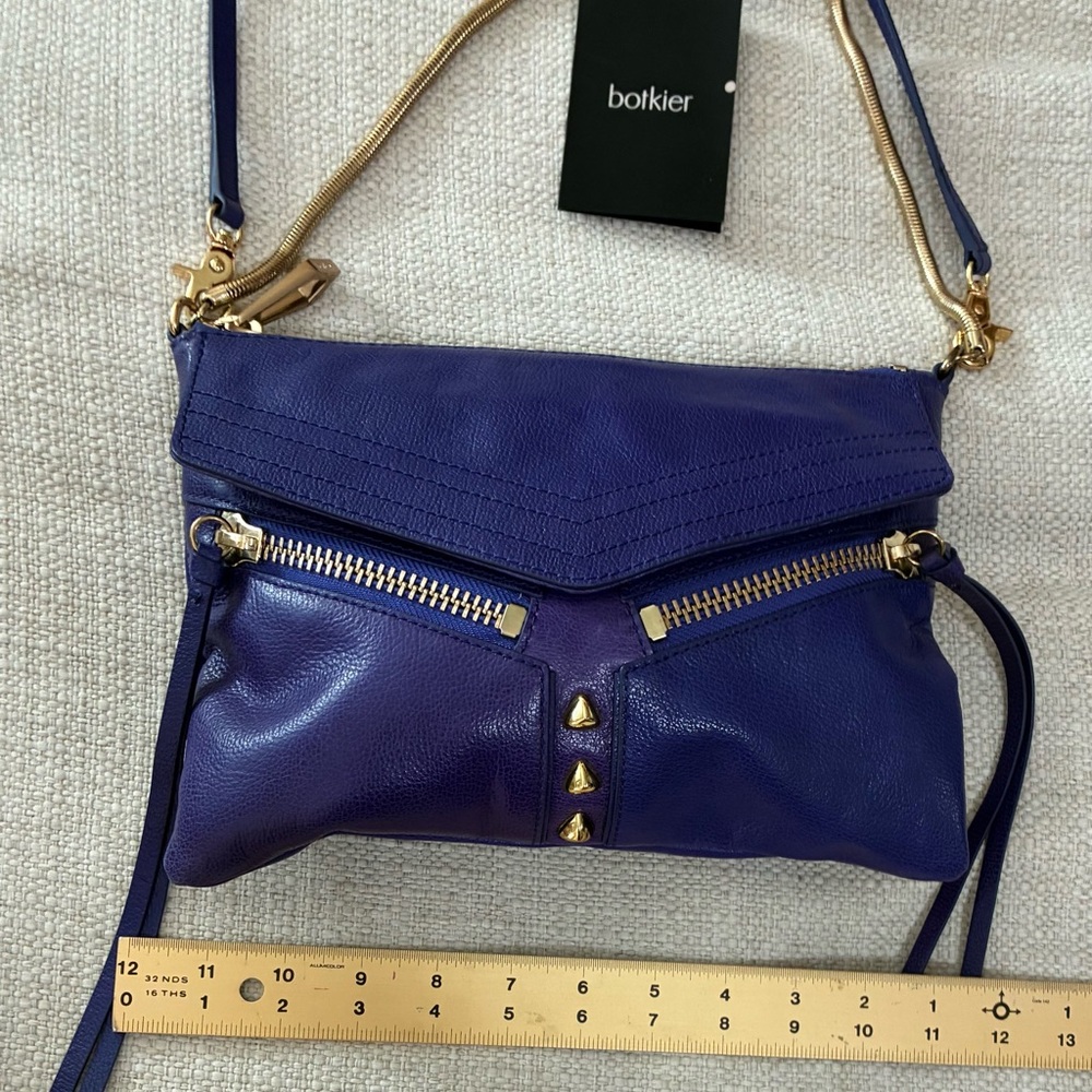 Botkier EUC Trigger Envelope Royal Blue Leather Crossbody Bag with Gold Accents - Picture 10 of 14